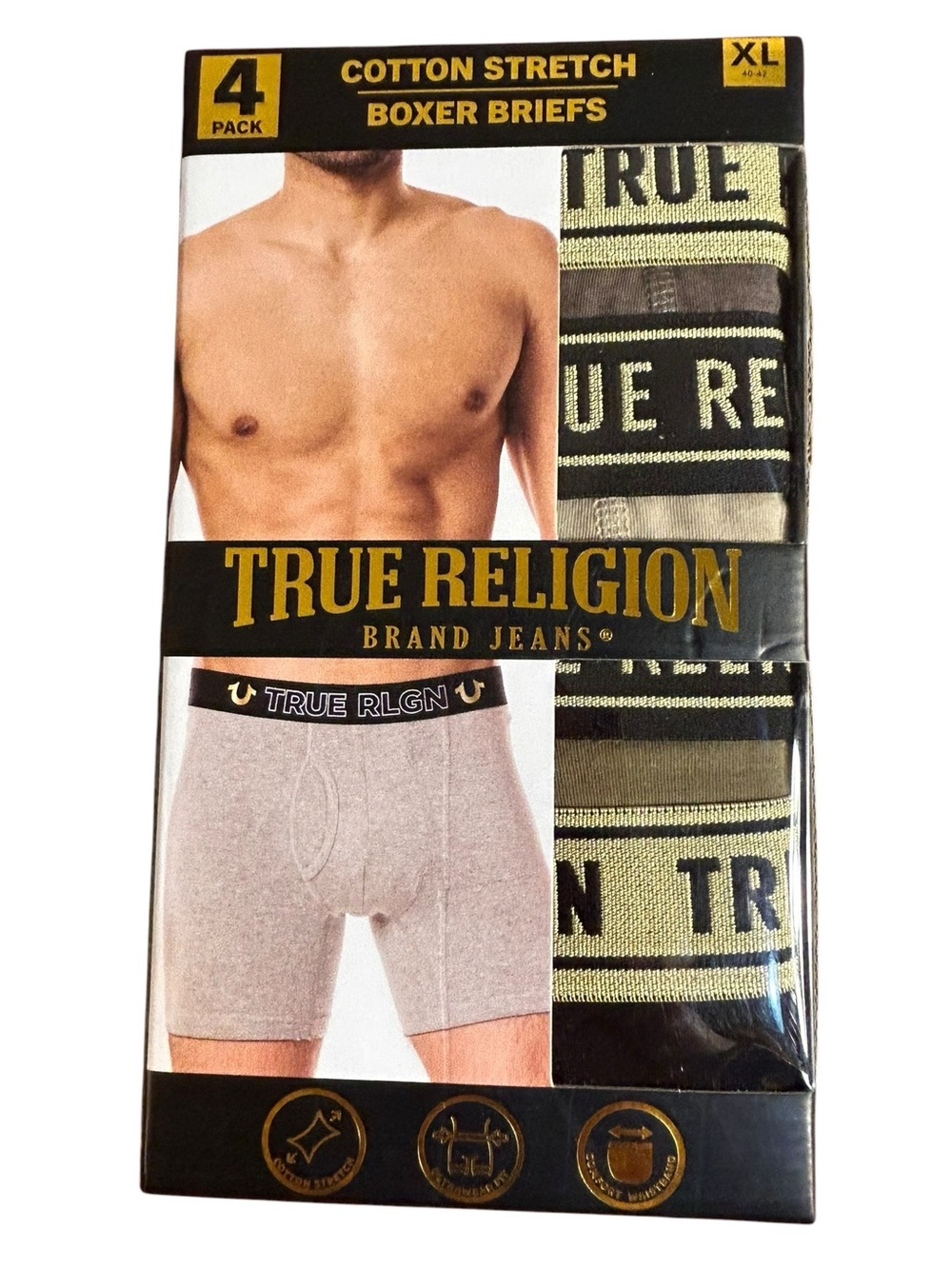 NWT True Religion Men’s Cotton Stretch Boxer Briefs 4-pack XL